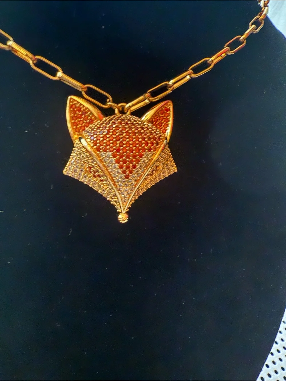 Gold Fox Pendant Necklace with Chain Link Detail
